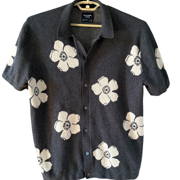 Abercrombie & Fitch Floral Knit Shirt Sopranos Bowling Retro Camp Collar Large - Picture 1 of 7